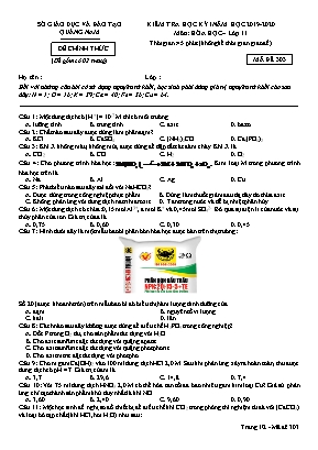 Đề kiểm tra học kỳ I môn Hóa học Lớp 11 - Mã đề 303 - Năm học 2019-2020 - Sở giáo dục và đào tạo Quảng Nam